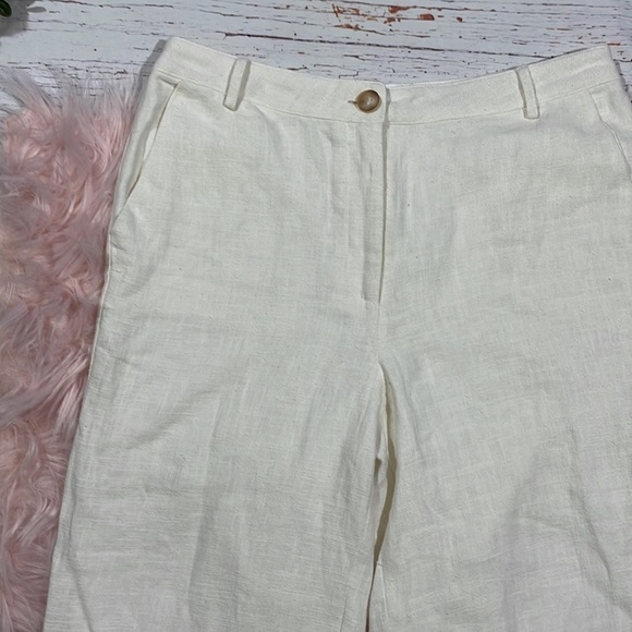 Anthropologie Ett:Twa White Pommed Linen Wide Leg High Rise Pants - Picture 4 of 11
